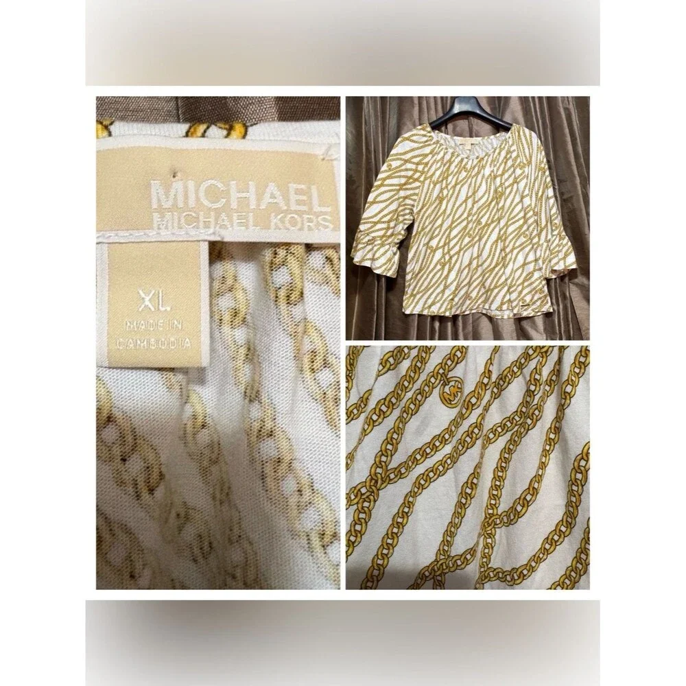 Michael Kors White Blouse with Gold Rope Print #1900